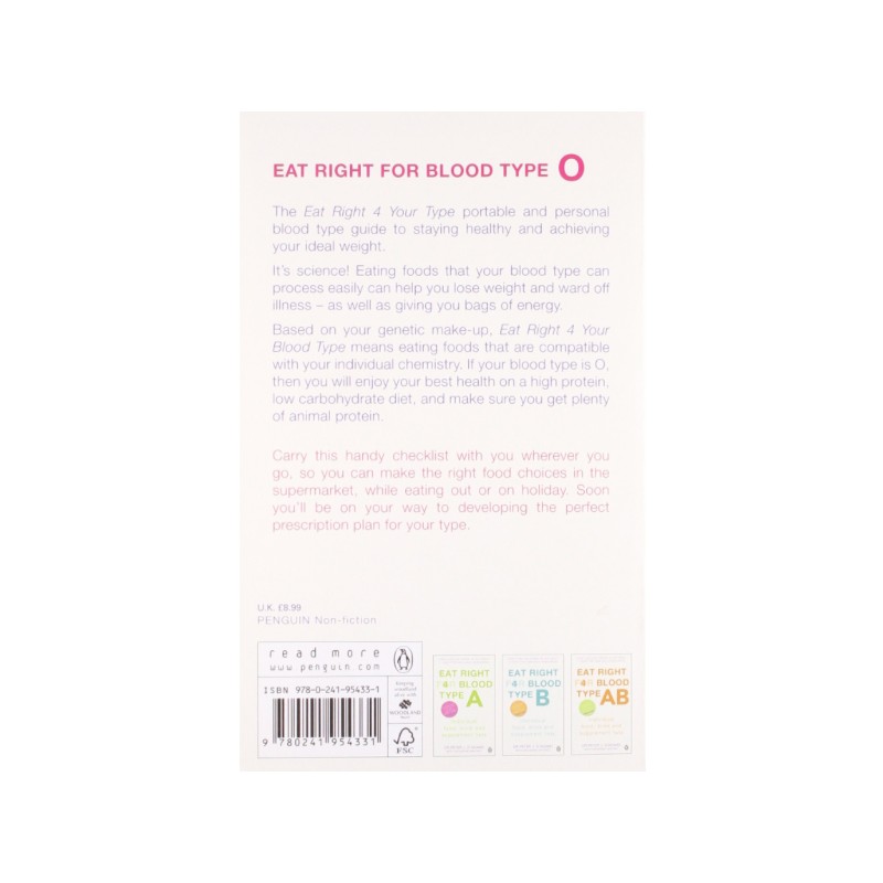 Eat Right 4 Blood Type O - Individual Food, Drink and Supplement lists paperback